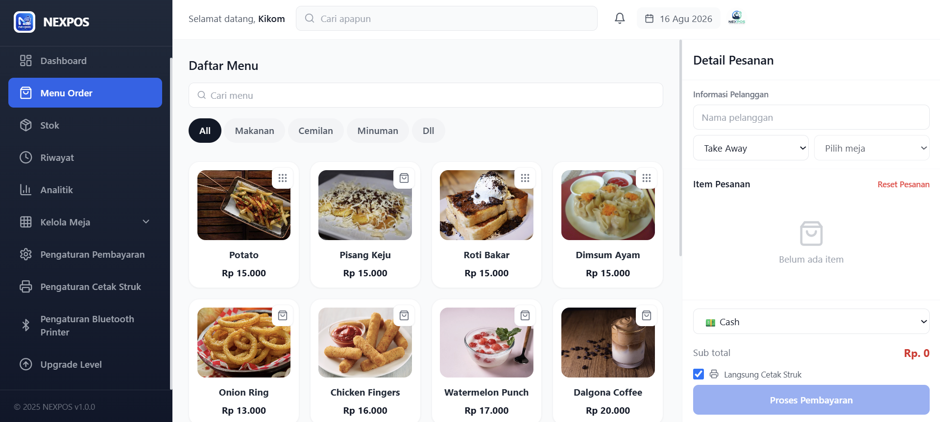 Tampilan aplikasi NexPOS